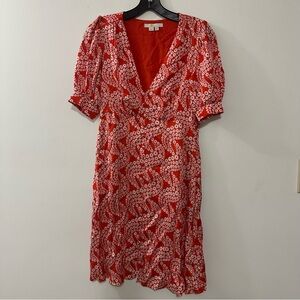 Boden Satin‎ Midi Tea Dress In Red Print Size 8